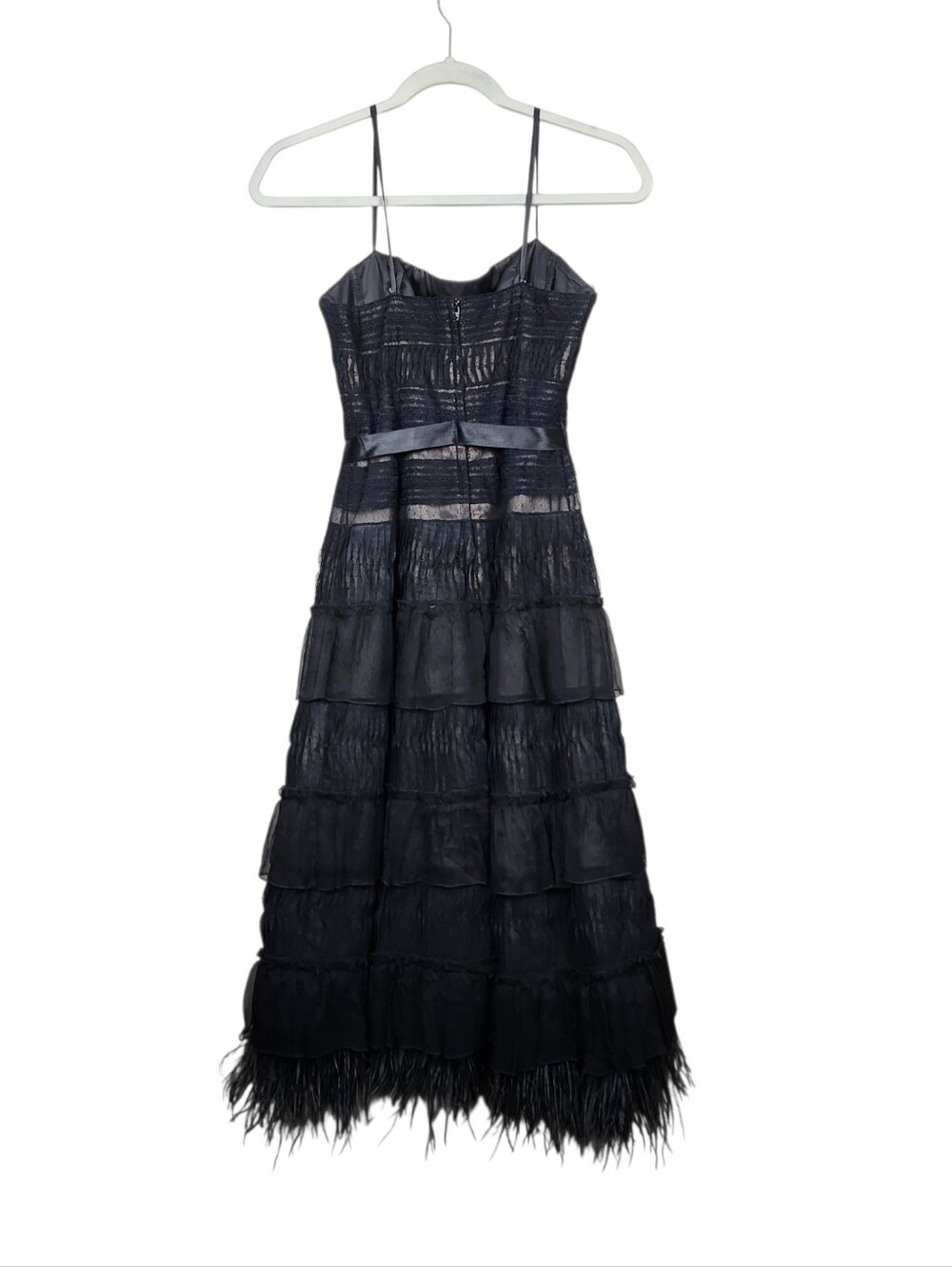 BCBGMaxAzria Black Silk Ostrich Feather Fringe Cocktail Dress LBD Womens Size 8 - Picture 6 of 15
